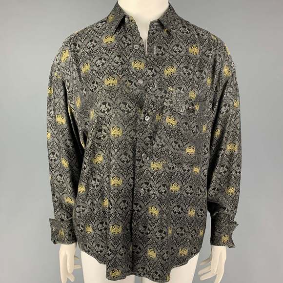 BYBLOS Tops - BYBLOS Grey Black Print Spread Collar Shirt